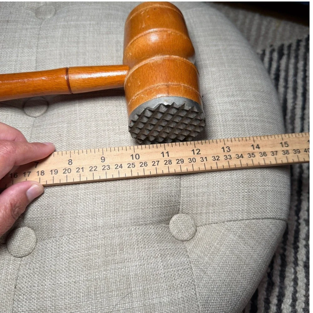 Vintage Dual Face Meat Tenderizer Mallet‎ Wood Handle Farmhouse Kitchen Tool